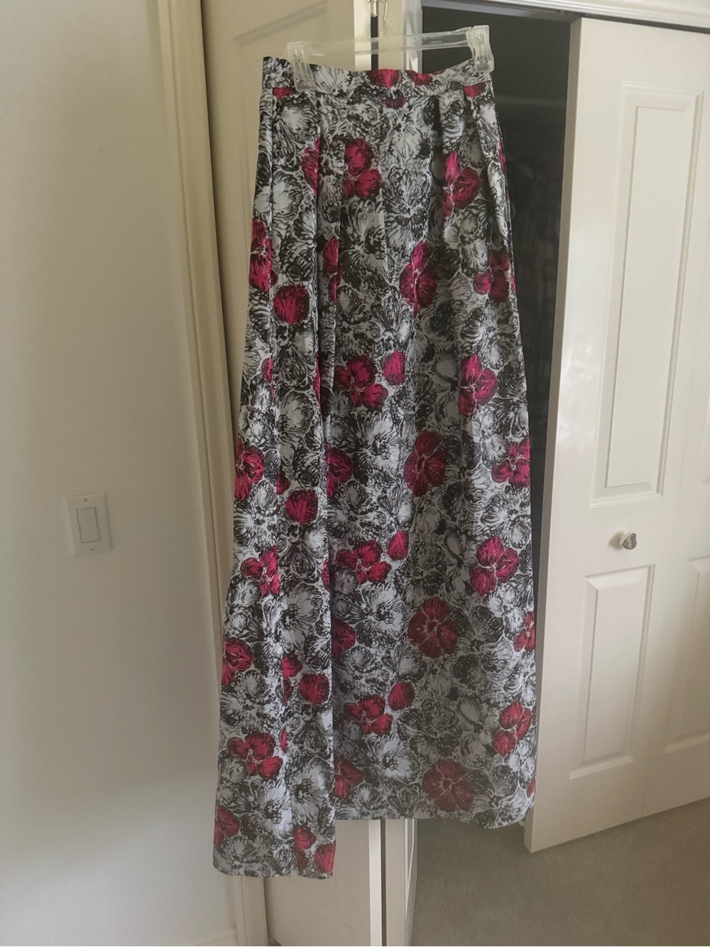 Kay Unger Black and Pink Floral Maxi Skirt